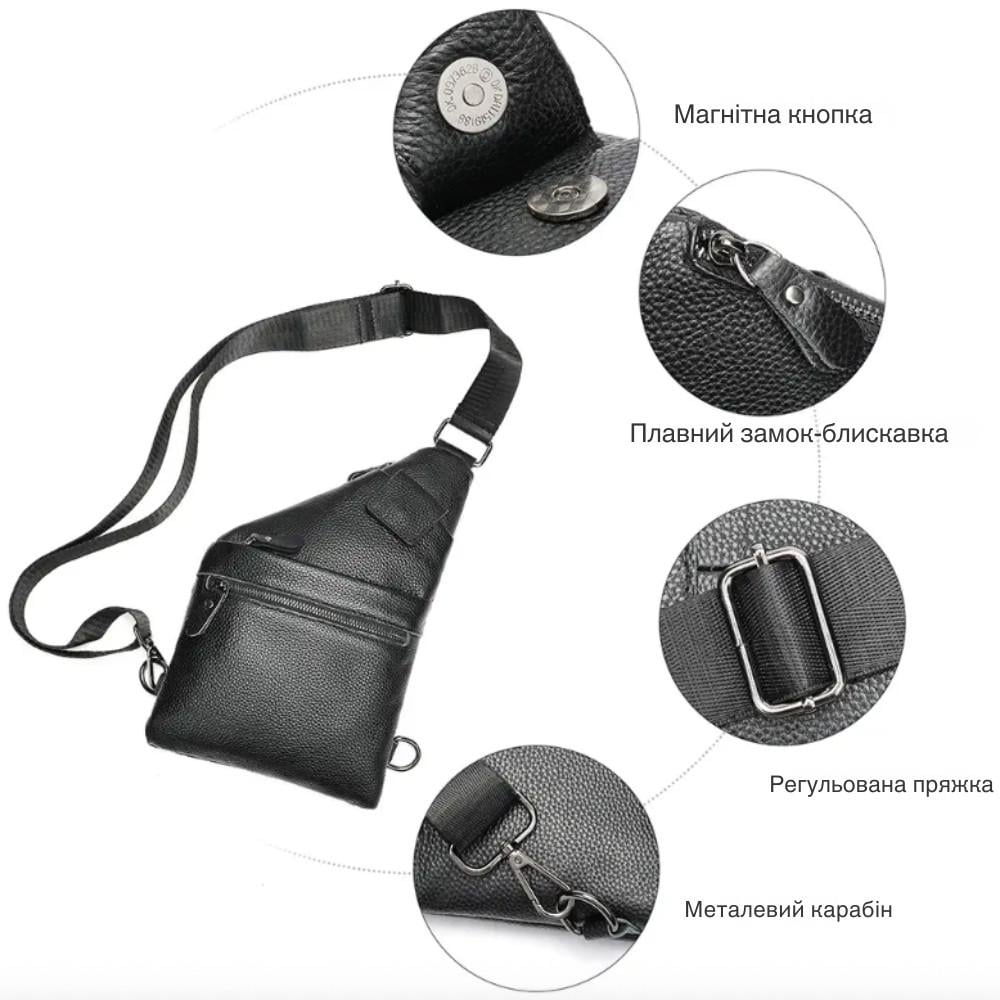 Чоловіча сумка-слінг Lorian з натуральної шкіри із зовнішніми кишенями на блискавці та магніті Чорний (LR 259202-black) - фото 10 Чоловіча сумка-слінг Lorian з натуральної шкіри із зовнішніми кишенями на блискавці та магніті Чорний (LR 259202-black) - фото 10
