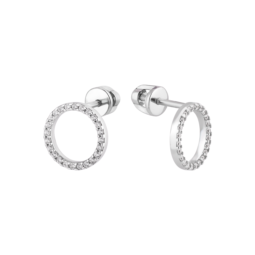 Серьги серебряные пусеты Круги классики с фианитами