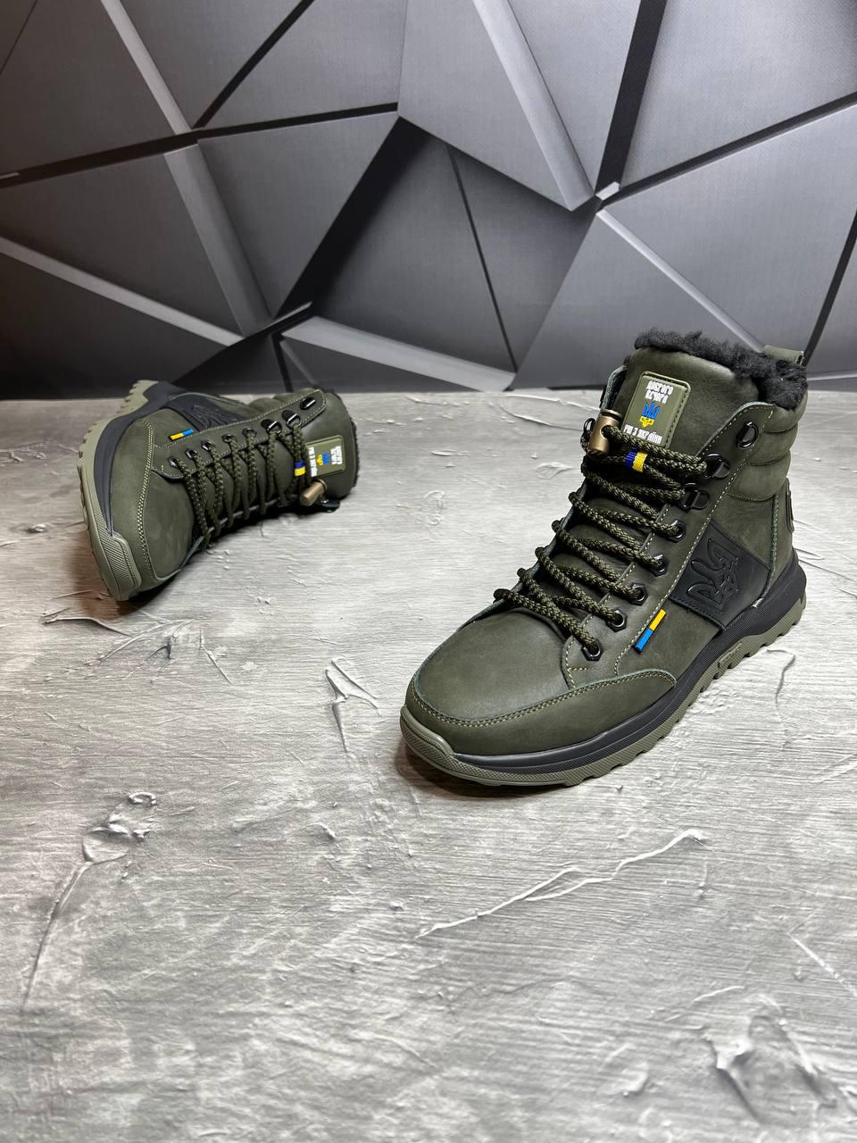 Берці зимові чоловічі з хутром та гербом р. 44 Хакі - фото 2