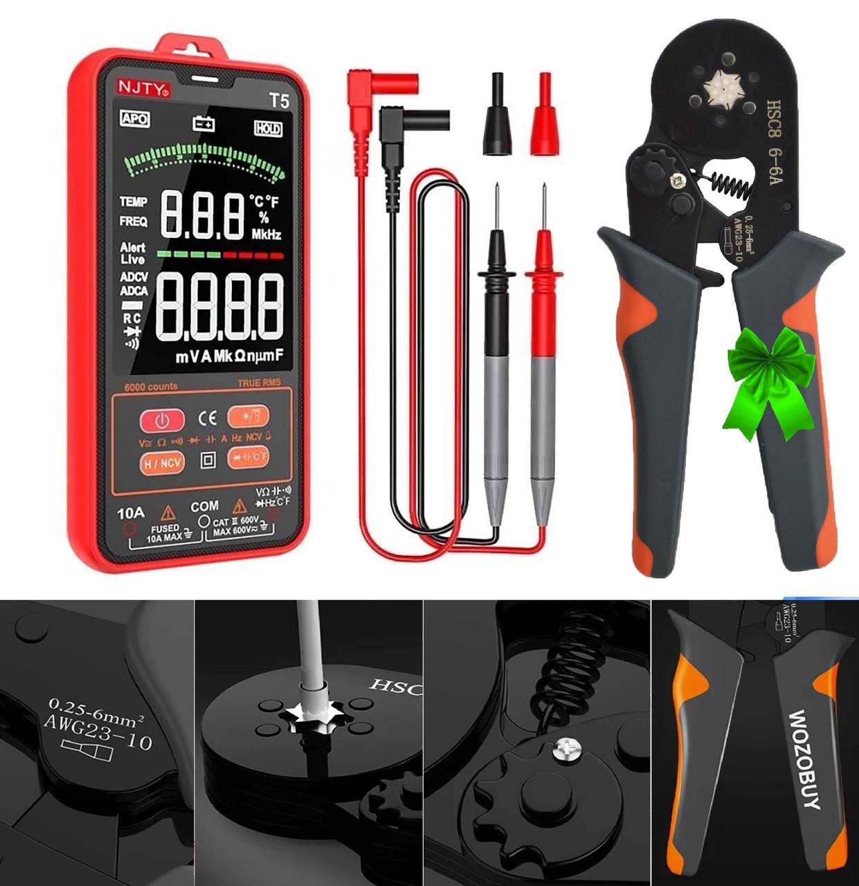 Комплект для электрика мультиметр 600V 10А и клещи для обжима наконечников гильз - фото 6