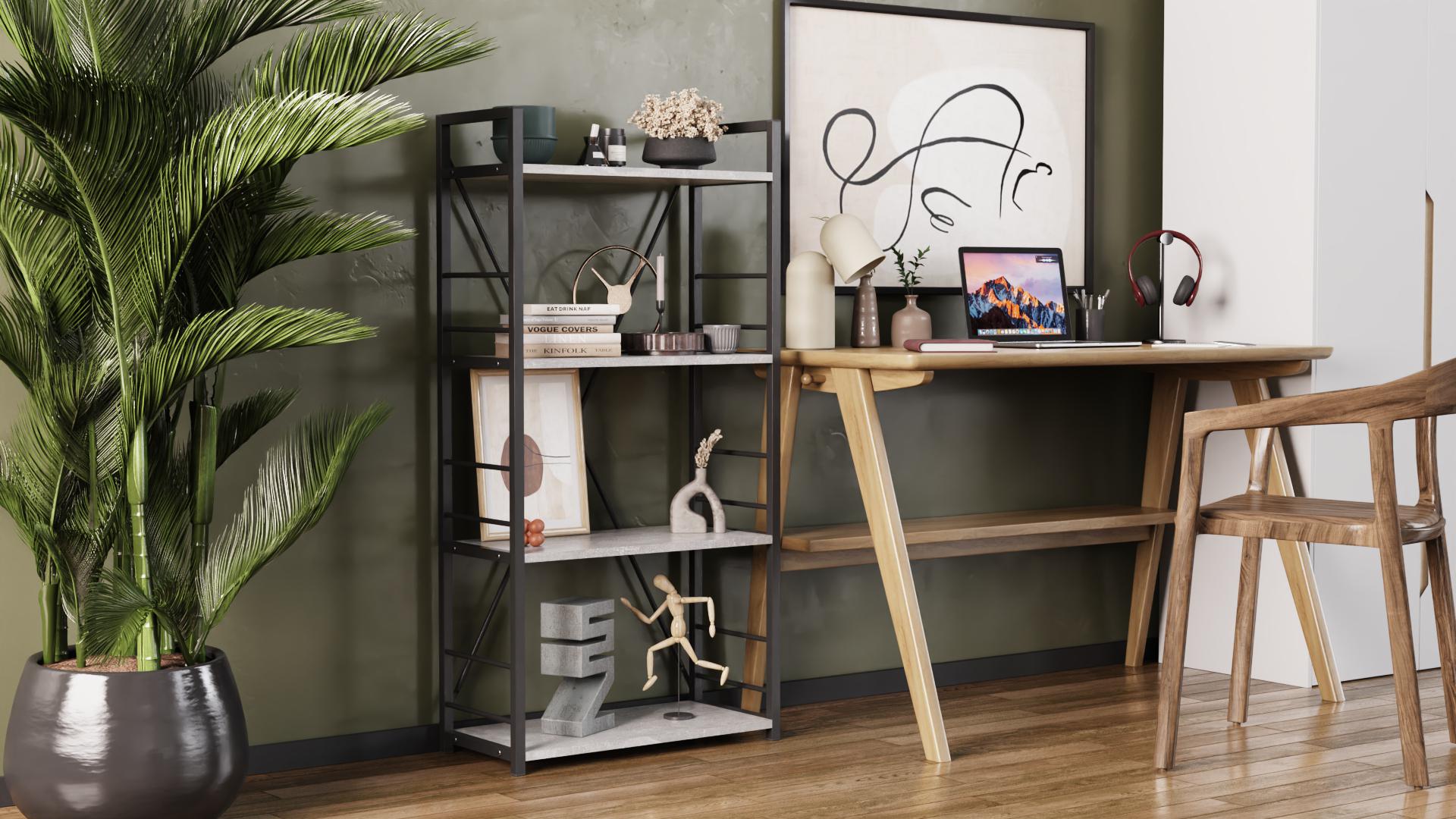 Этажерка Ferrum-decor Коннект 4/60 ДСП 16 мм 120x60x28 см Черный/Бетон (FRD-105552)