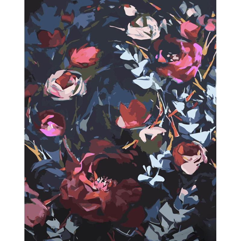 Картина по номерам Strateg Премиум Загадочный букет с лаком и уровнем 40x50 см (GS1398)