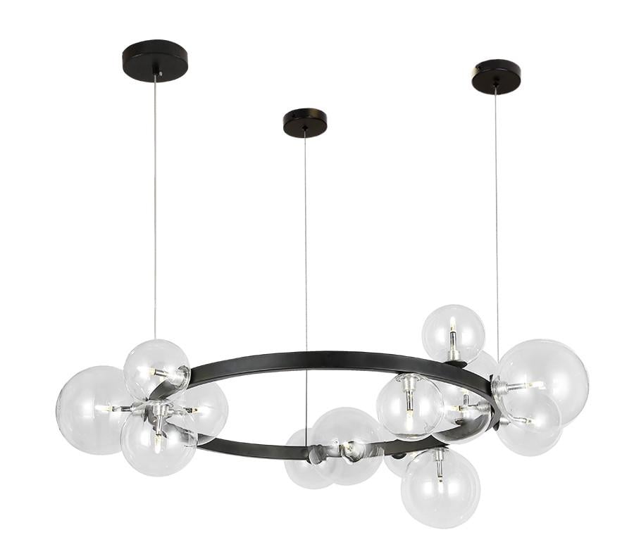 Люстра подвесная кольцо Levistella 918LP267-15 Молекула на 15 плафонов Черный/Прозрачный (2090760036)