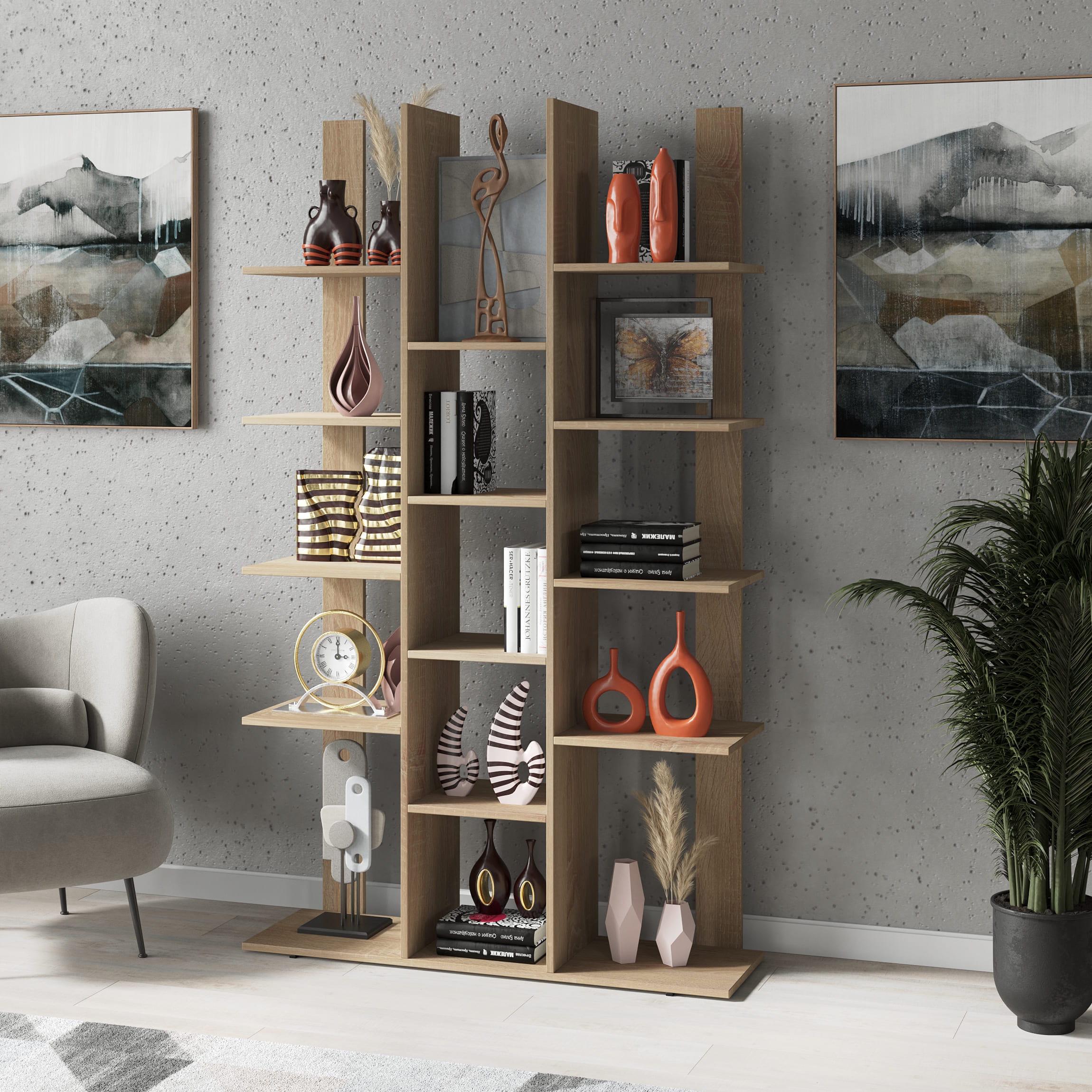 Стелаж книжковий для дому та офісу на 15 комірок Дуб Сонома (380812)