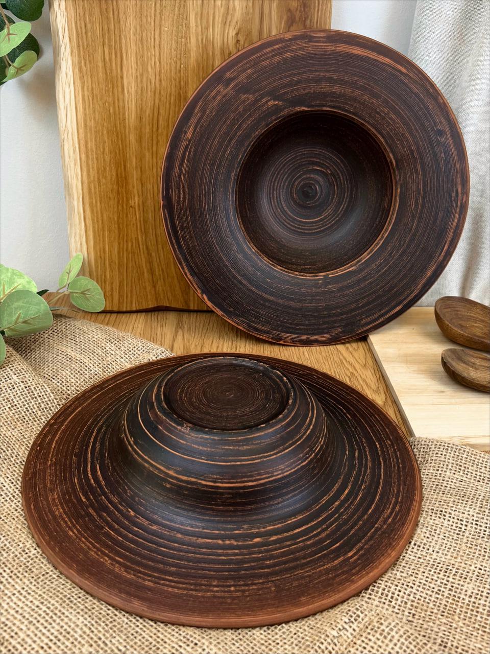 Тарілка для пасти керамічна глиняна гладка (3003-8) - фото 6