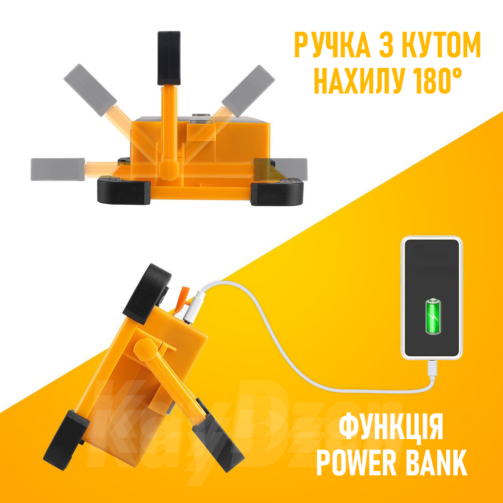 Светильник аккумуляторный Leovin LE-085 LED 100 W аварийный прожектор с солнечной панелью и повербанком - фото 4