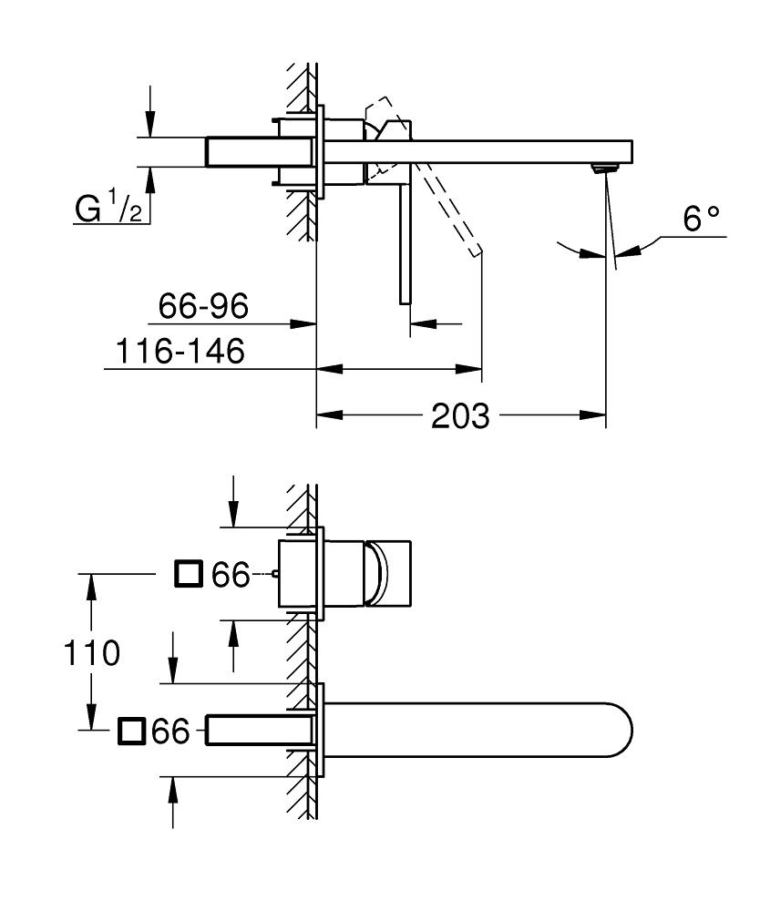 Внешняя часть смесителя Grohe Plus 29306003 настенный однорычажный Хром (150170) - фото 2