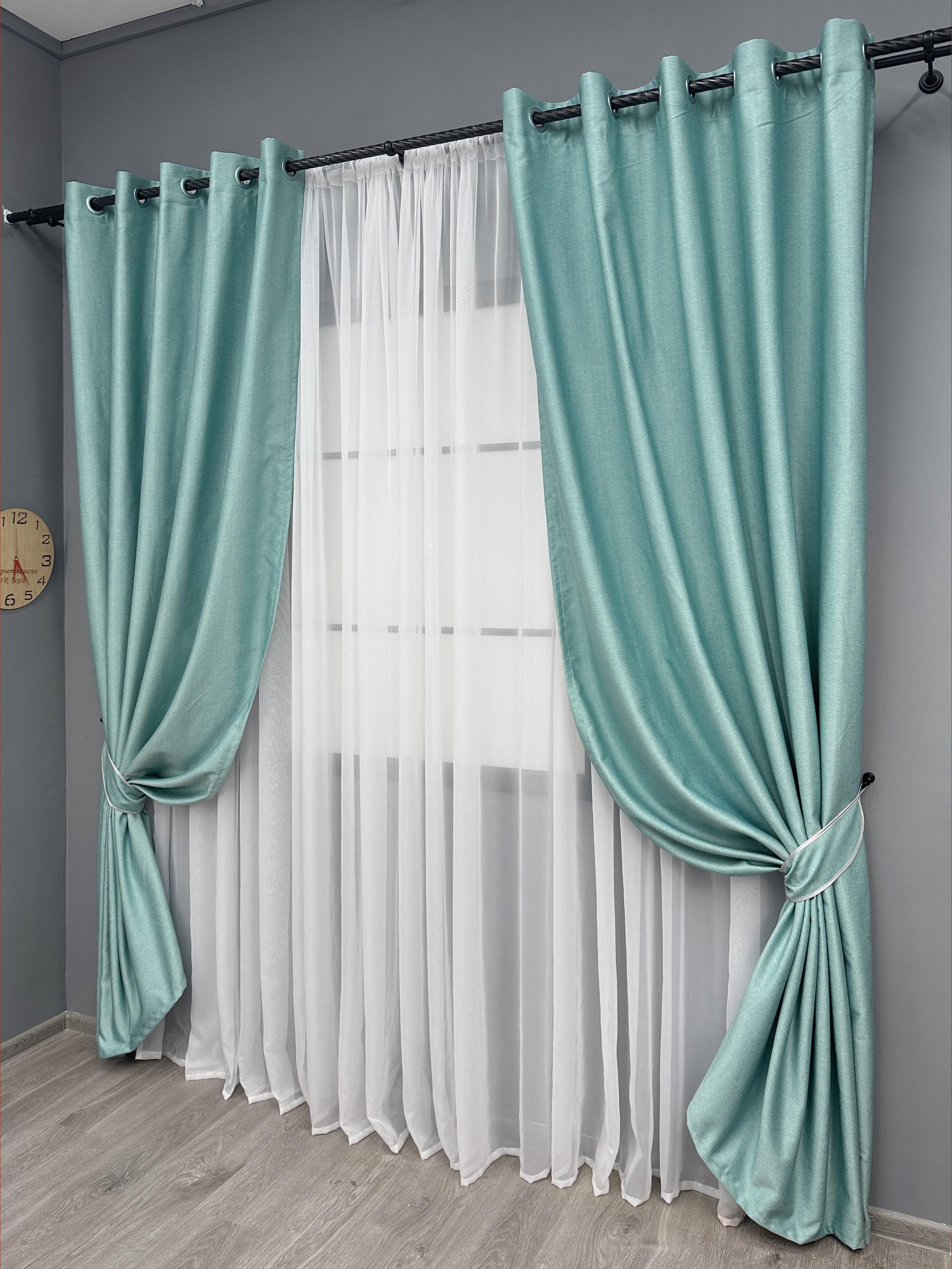 Комплект штор на люверсах VR-Textil Шенил однотонный № 1697ш 150х250 см 2 шт. Светло-бирюзовый (37-0236) - фото 2 Комплект штор на люверсах VR-Textil Шенил однотонный № 1697ш 150х250 см 2 шт. Светло-бирюзовый (37-0236) - фото 2