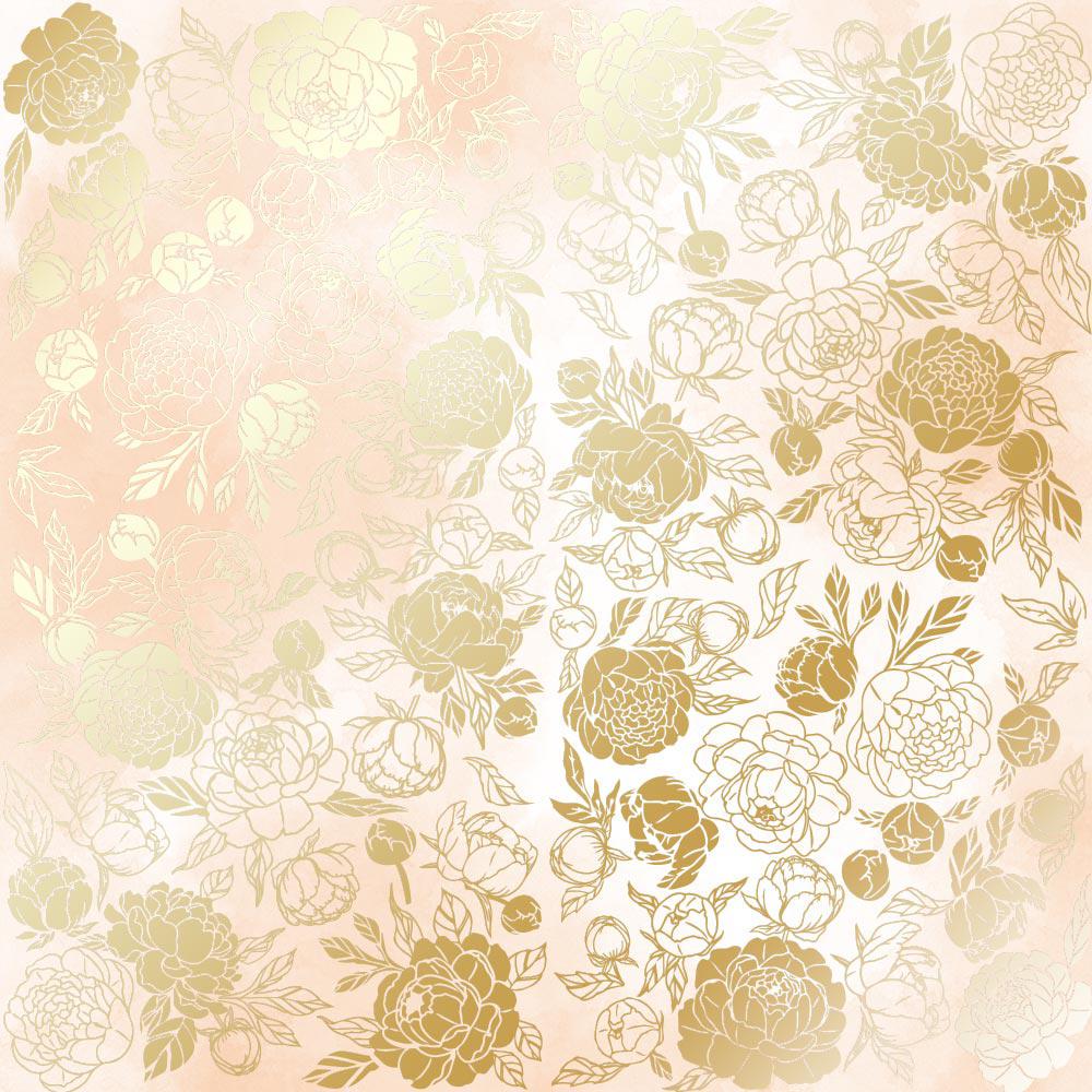 Лист бумаги односторонний Golden Peony Passion с фольгированием 30,5х30,5 см Beige/Watercolor