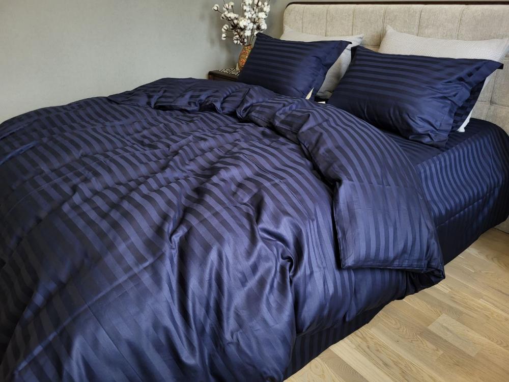 Комплект постельного белья PREMIUM Stripe Сатин 2/2 см семейный Blue berry (2109721759)