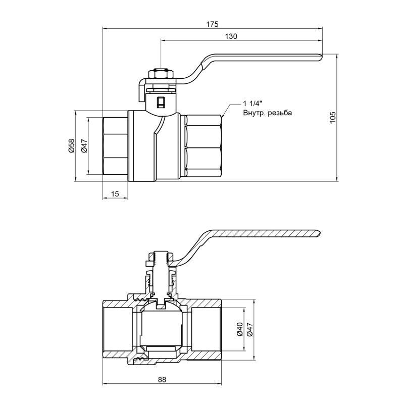 Кран шаровой SD Forte 1 1/4 ВР для воды ручка (SF600W32) - фото 2