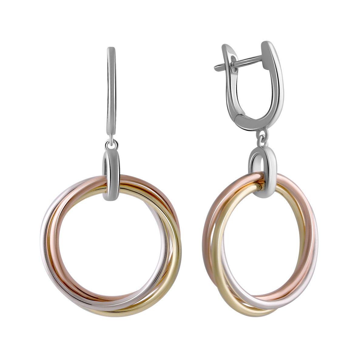 Сережки срібні з триколірними кільцями Сережки срібні з триколірними кільцями