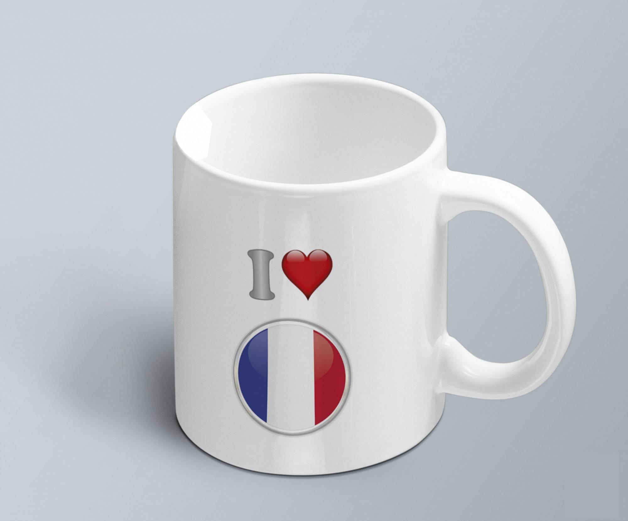 Чашка с принтом я люблю Францию с изображением флага (02010109010)