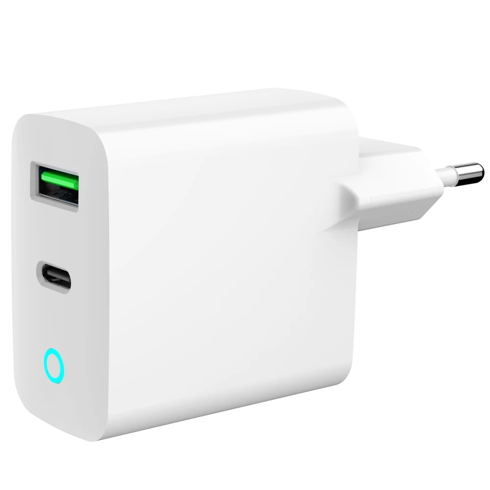 Зарядное устройство для телефонов Gembird TA-UC-PDQC20L-W-01 1 USB-A/1 Type-C PD20Вт/QC3.0 18 Вт Белый (7c545140)