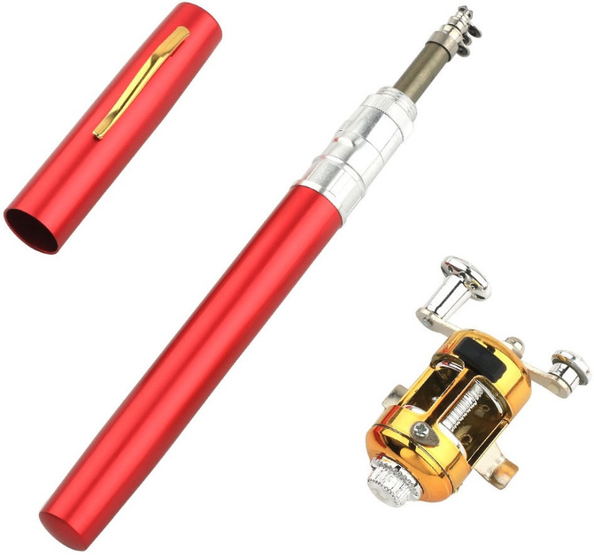 Удочка-мини складная телескопическая Fishing Rod In Pen Case Black 96 см Красный (2853)