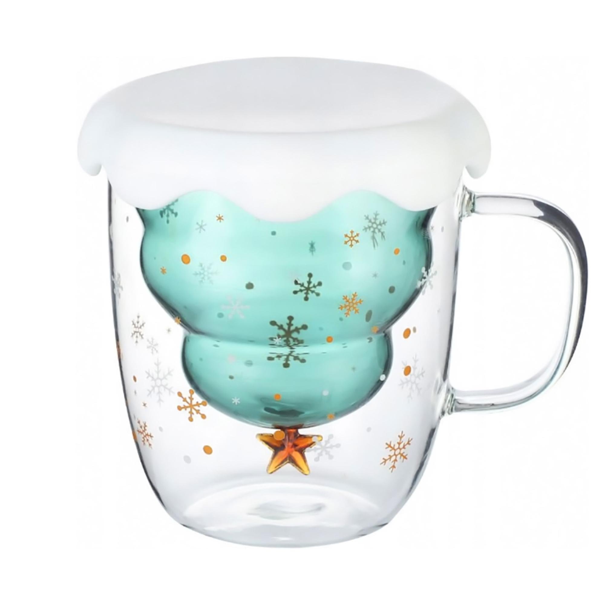 Чашка новогодняя стеклянная с силиконовой крышкой 300 мл (11111125)