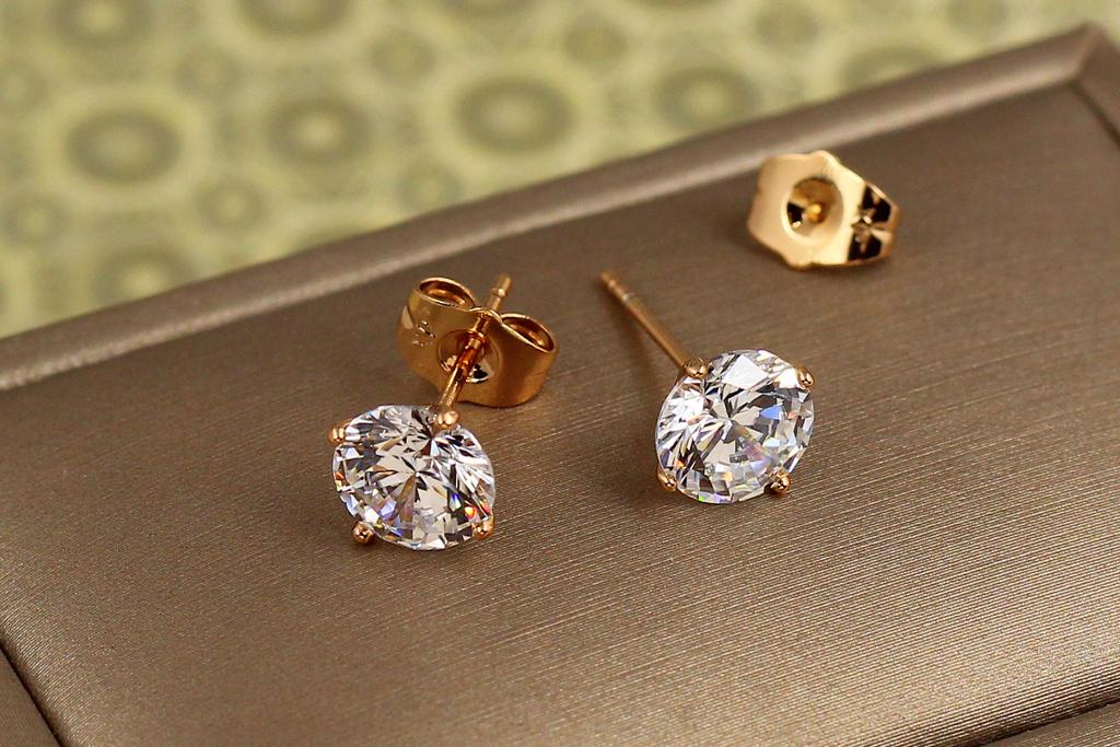 Серьги гвоздики Xuping Jewelry пирамидальная оправа 8 мм Золотистый (34246706)