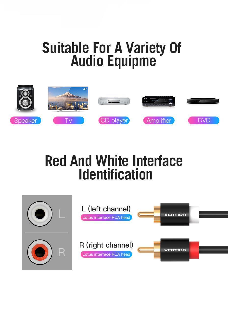 Кабель Vention 2RCA-2RCA стерео тюльпани Hi-Fi звук RCA 2 м Чорний (VAB-R06-B200) - фото 4 Кабель Vention 2RCA-2RCA стерео тюльпани Hi-Fi звук RCA 2 м Чорний (VAB-R06-B200) - фото 4