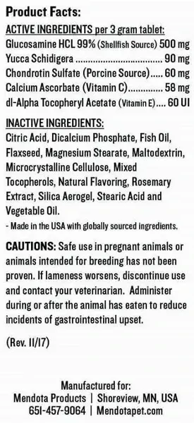 Вітаміни для собак Mendota Pet Glucosamine 2X формула з хондроїтином 60 шт. (27481502) - фото 2