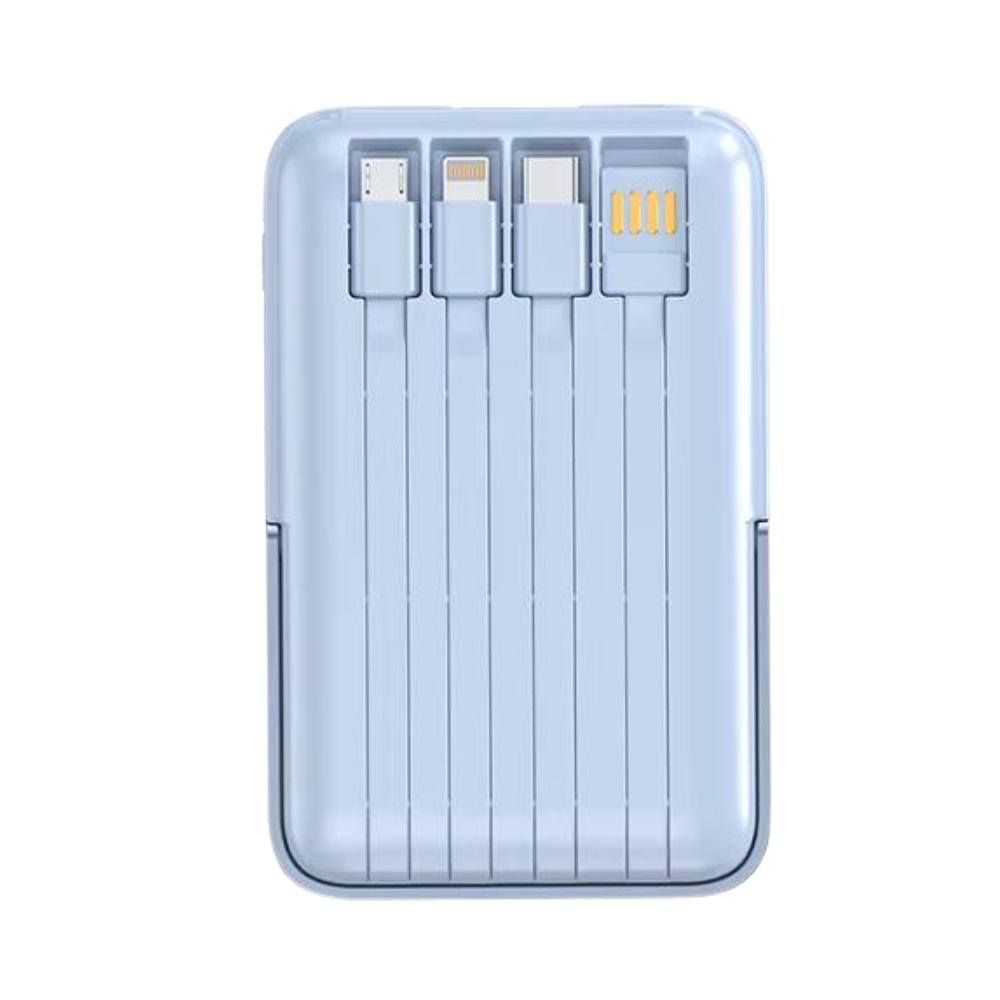 Повербанк 10000 mAh з магнітною бездротовою зарядкою 15W швидкою зарядкою 22,5W вбудованими кабелями та підставкою Blue