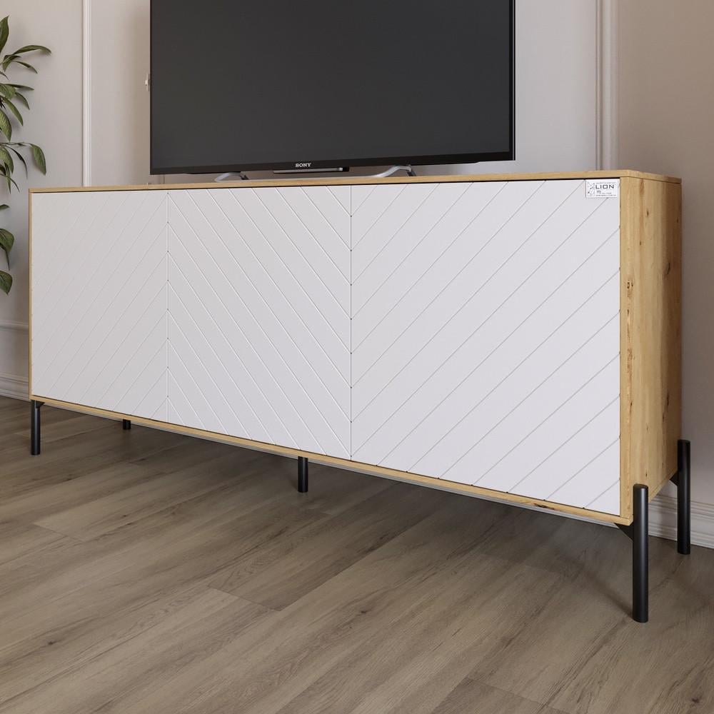Тумба под телевизор с черными металлическими ножками Lion Амарант 168x40x76,5 см Дуб Артизан/Белый (Lion-043019)