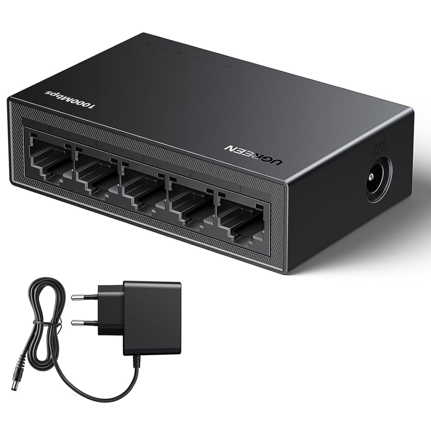Коммутатор Ethernet UGREEN CM833 5 портов RJ-45 неуправляемый без PoE Auto MDI/MDIX Черный (35492EU)