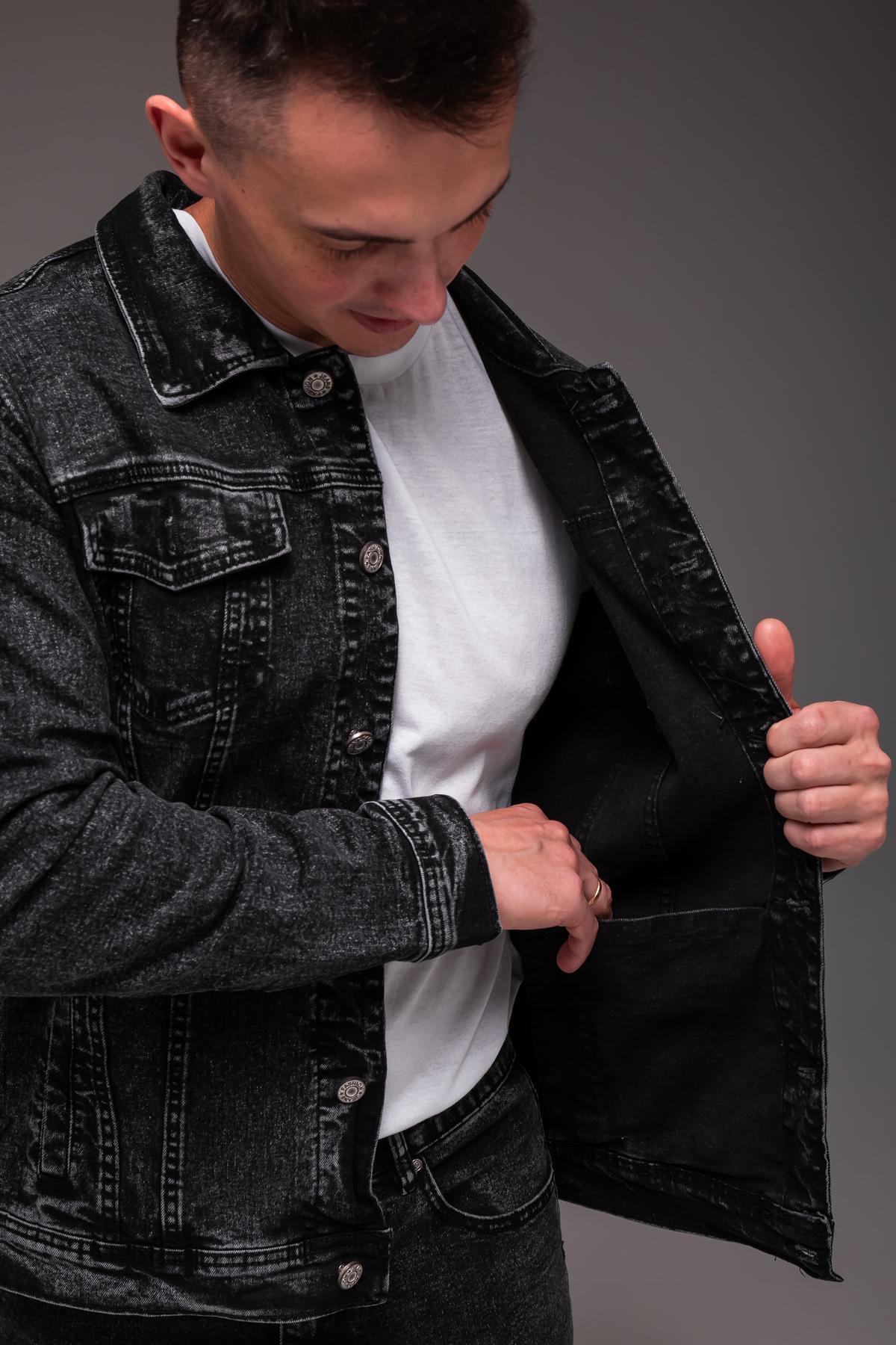Куртка джинсовая мужская весенне-осенняя 5XL Темно-серый (2405/5) - фото 4
