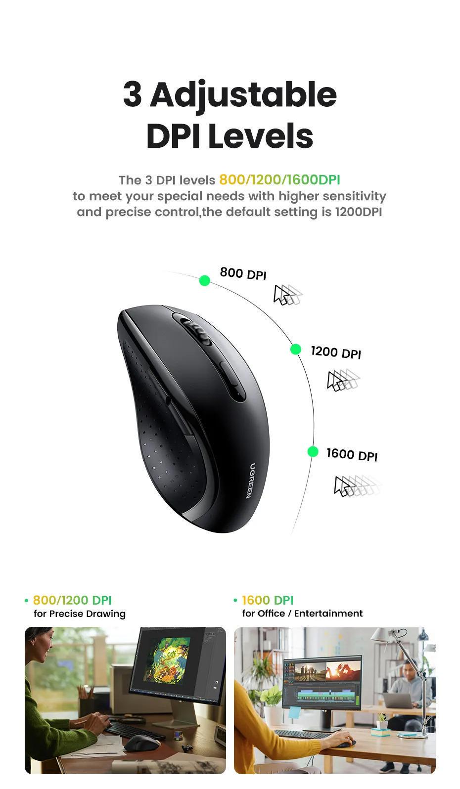 Мышь беспроводная UGREEN эргономичная 1600 DPI 2.4 ГГц Черный (45012) - фото 21 Мышь беспроводная UGREEN эргономичная 1600 DPI 2.4 ГГц Черный (45012) - фото 21