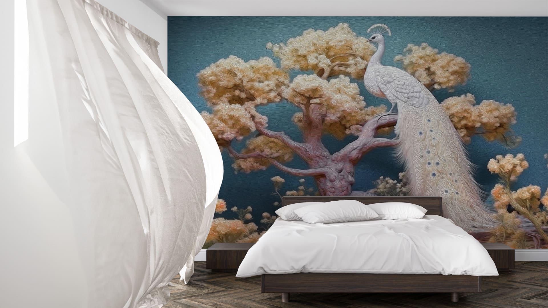 Фотообои флизелиновые Styleo Print-walls Белый павлин 0718 350х270 см (Pw-0718/3)