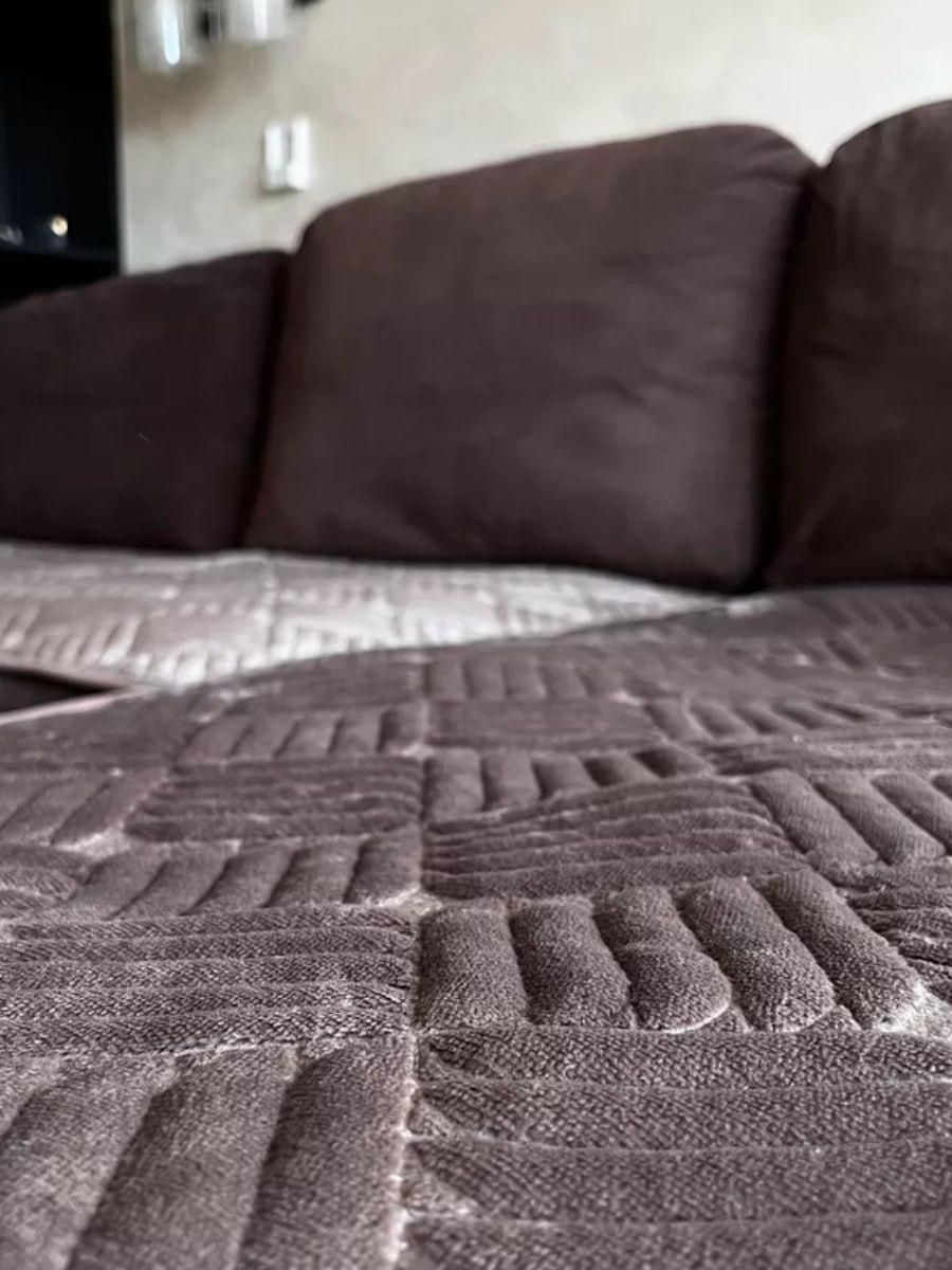 Дивандеки 3в1 з пледом Шарпей велюровый евро Кофейный (top001-3) - фото 2 Дивандеки 3в1 з пледом Шарпей велюровый евро Кофейный (top001-3) - фото 2