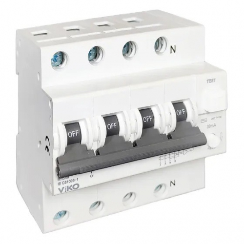 Диференційний автомат Viko 4C чотирьохполюсний Type C електронний 32А 30мА АС 6кА 230V (22440388) Диференційний автомат Viko 4C чотирьохполюсний Type C електронний 32А 30мА АС 6кА 230V (22440388)
