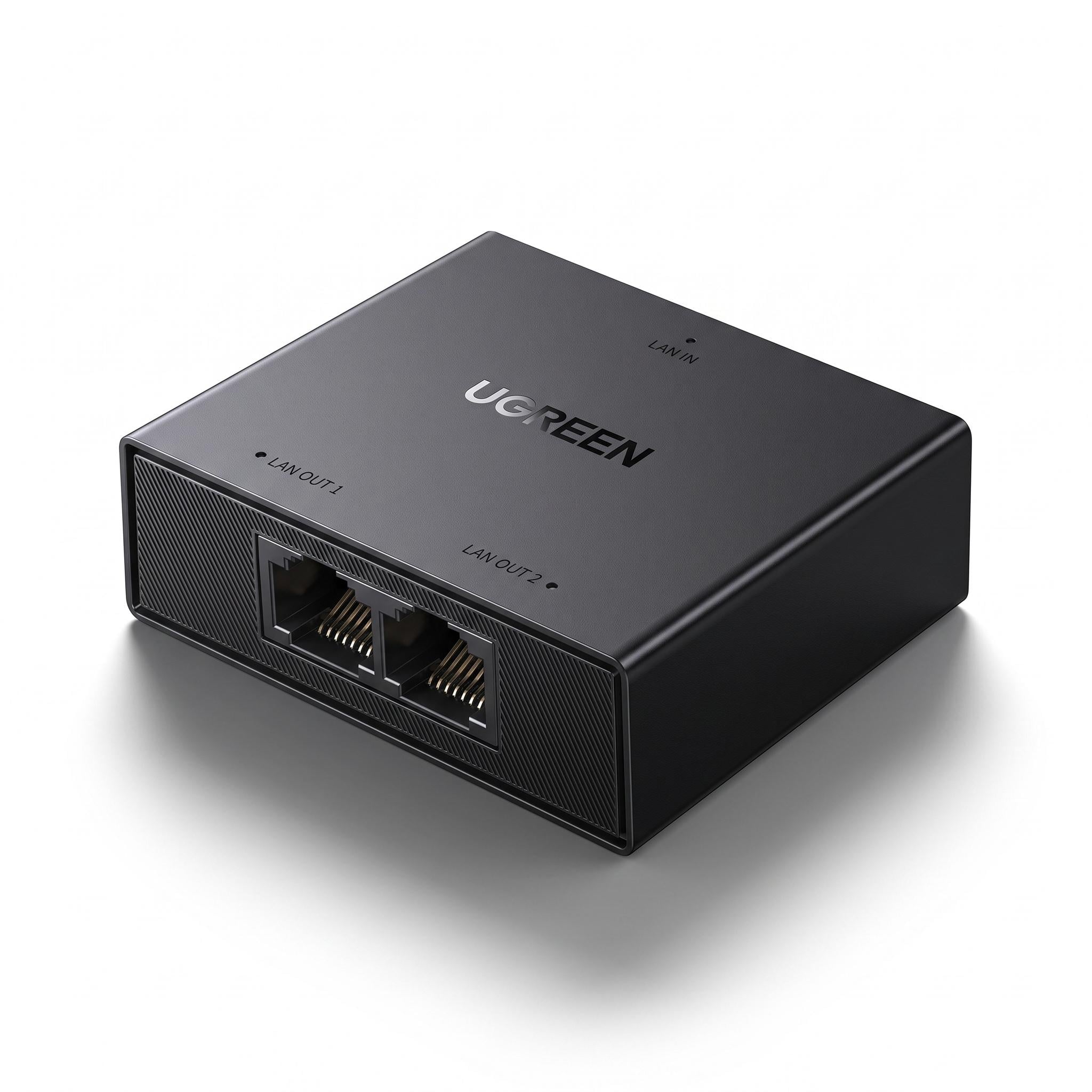 Коммутатор Ethernet неуправляемый UGREEN NW301 с кабелем USB-A на USB-C/3 порта RJ45 Черный (95646)