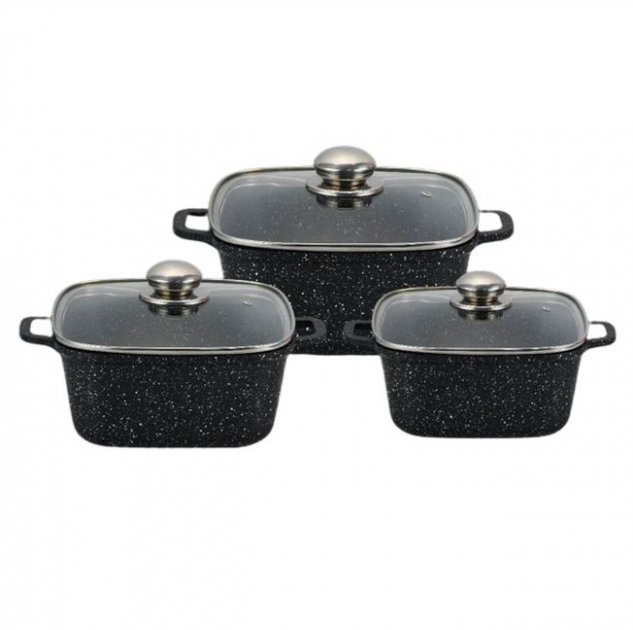 Набір каструль Benson BN-373 з мармуровим покриттям 6 предметів Чорний (14103076)