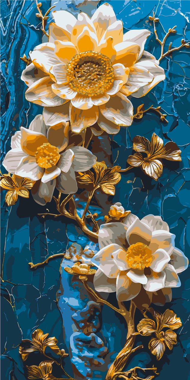 Картина по номерам ORIGAMI Цветы на голубом фоне С красками металлик 40x80 см (LW 5102)