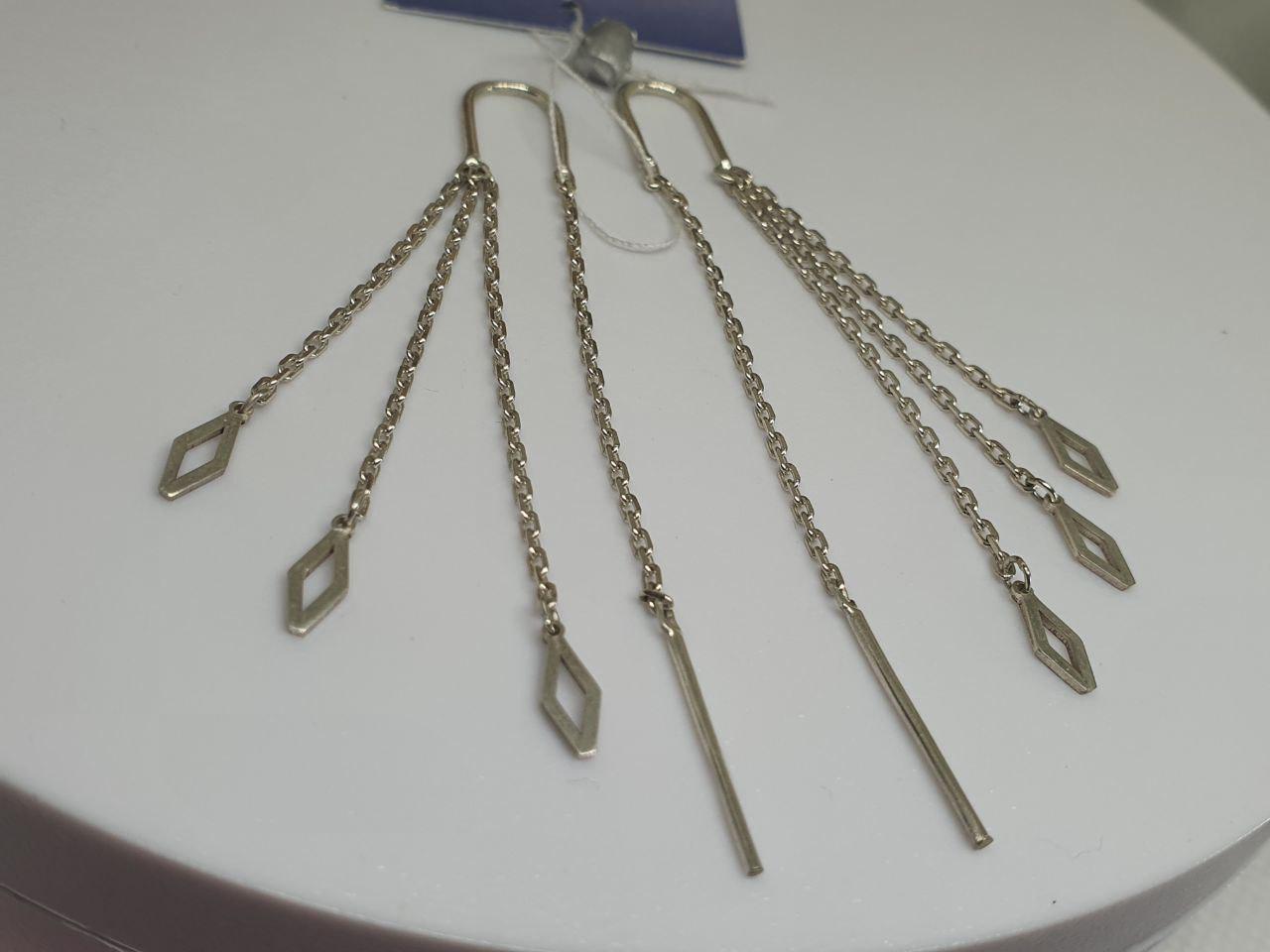 Сережки срібні протяжки Три ромби потрійні 925 проба (26943745) - фото 5 Сережки срібні протяжки Три ромби потрійні 925 проба (26943745) - фото 5