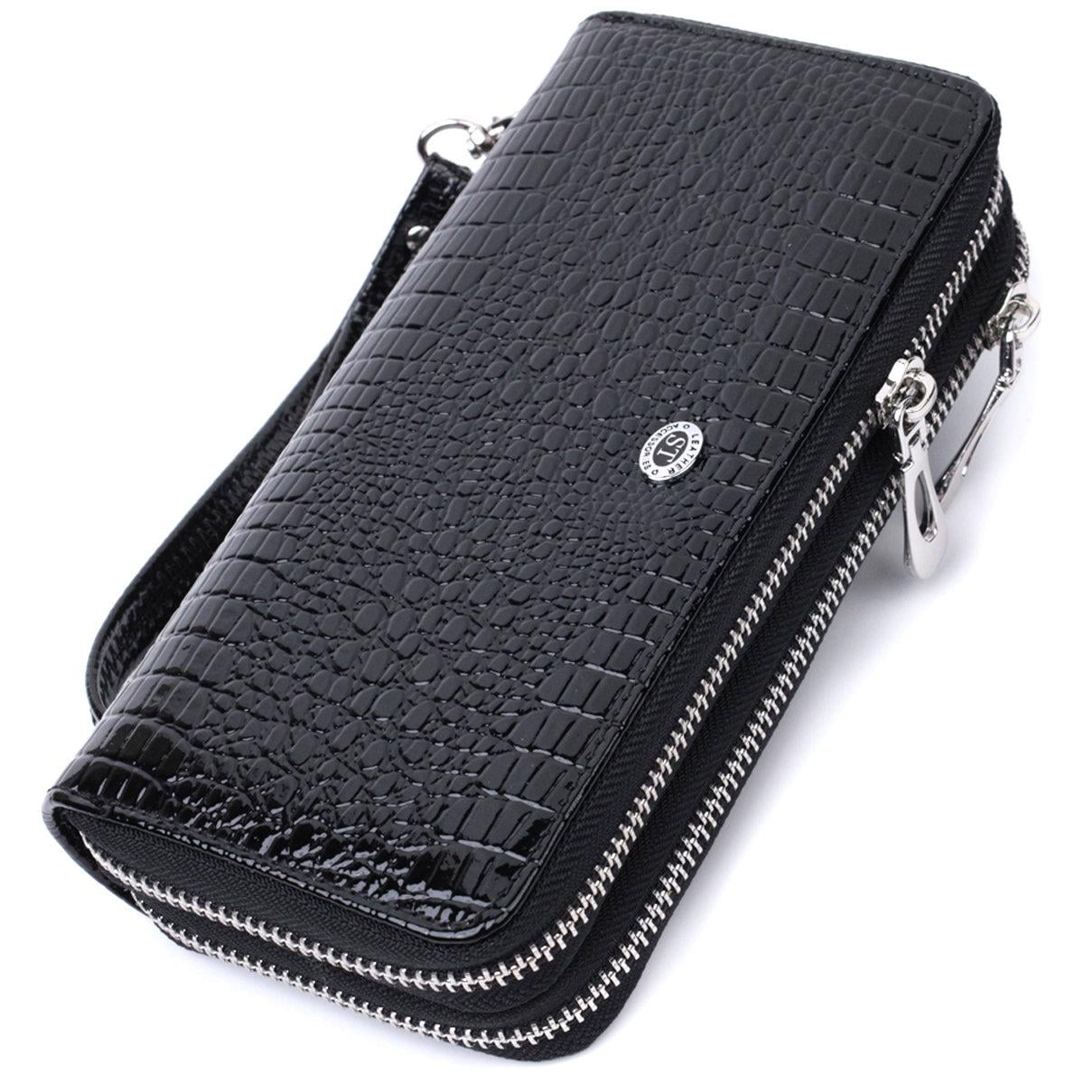 Клатч женский ST Leather 22693 фактурный на два отделения из лакированной натуральной кожи Черный (168-136-22693)