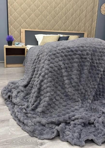 Покрывало на кровать Соты плюш 200х230 см Серый (87-119) - фото 4