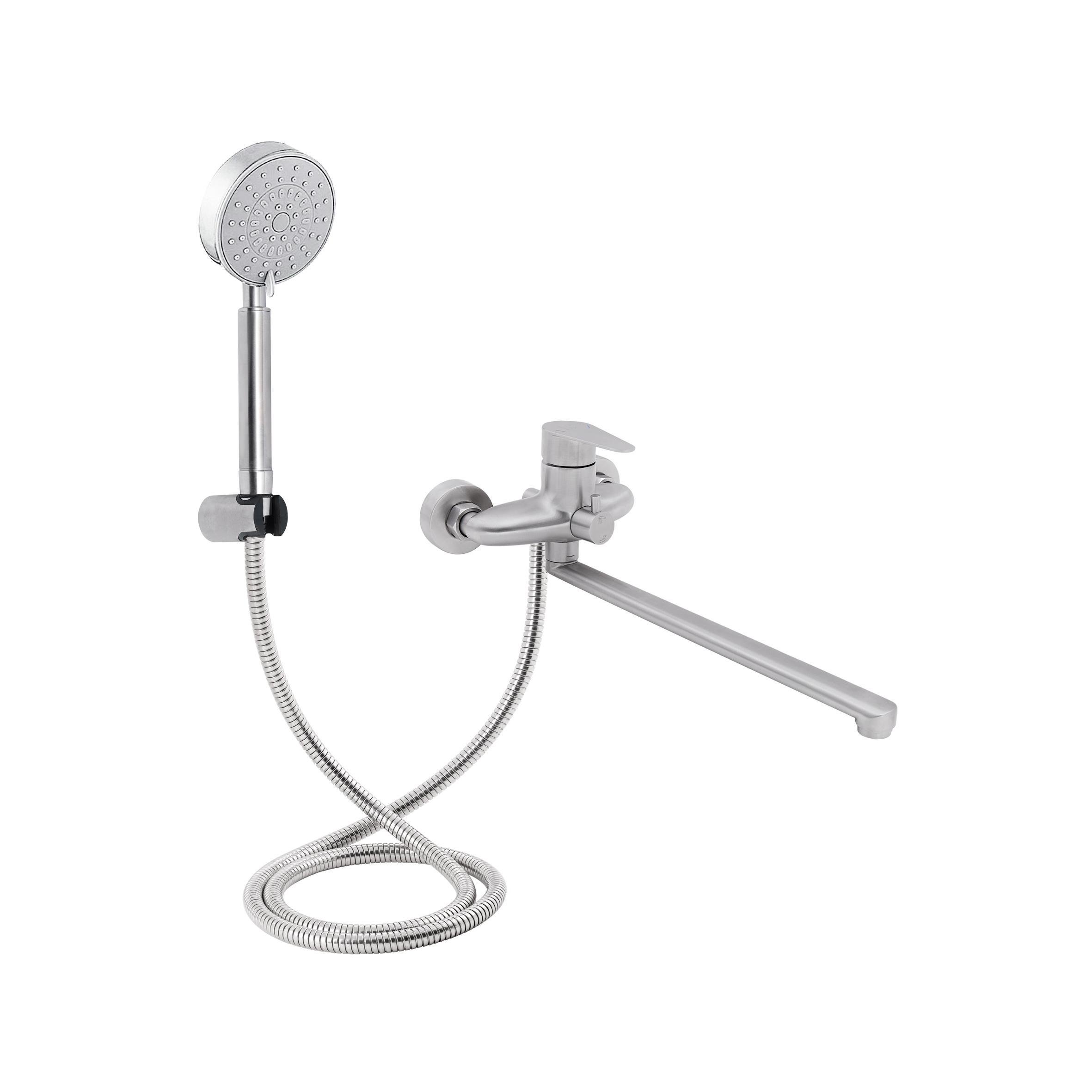 Змішувач для ванни Lidz Vida 005 з поворотним виливом з душовим гарнітуром k35 Nickel (LDVID005NKS38087)