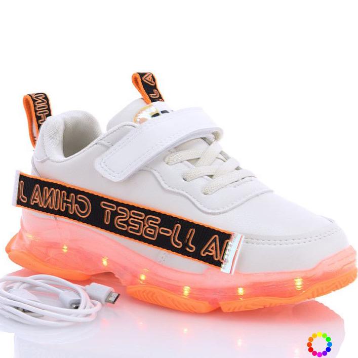 Кроссовки с LED-подсветкой и зарядкой USB Jong Golf N10156-6 р. 26 Бело-оранжевый