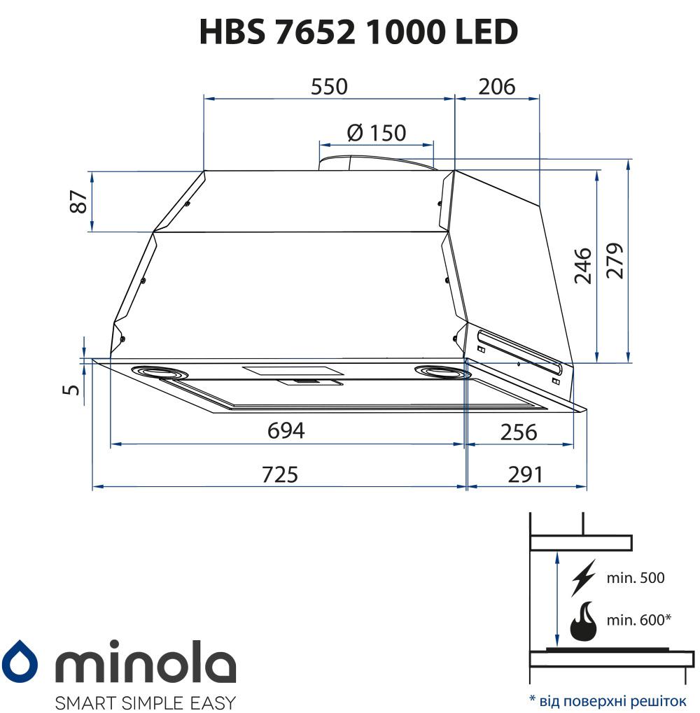 Витяжка повновбудована Minola HBS 7652 BL 1000 LED - фото 11