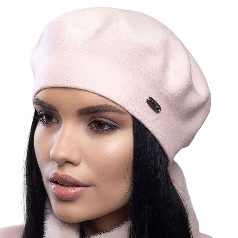 Берет женский Leks Сказка двойной с люрексом Бледно-розовый (129410)