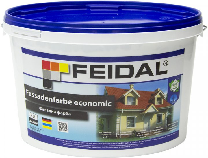 Фарба Feidal Fassadenfarbe Economic акрилова для фасадів матова база 5 л Білий (1815791981) Фарба Feidal Fassadenfarbe Economic акрилова для фасадів матова база 5 л Білий (1815791981)