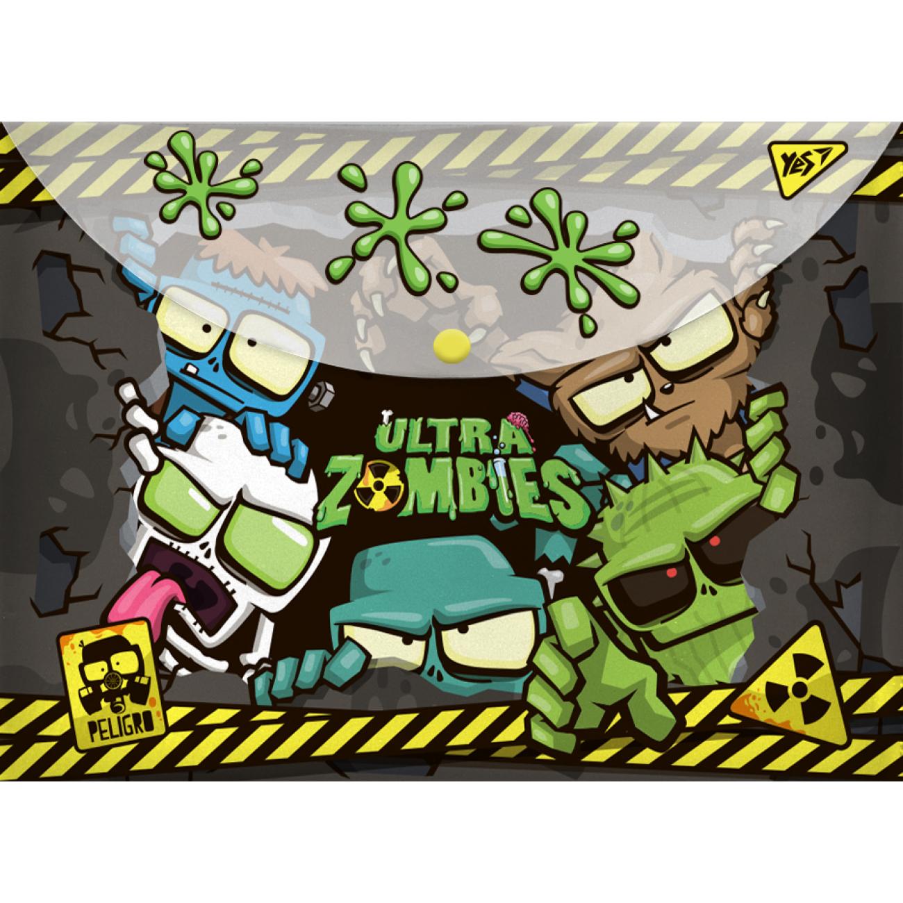 Папка-конверт YES Zombie А4 на кнопке (491780)
