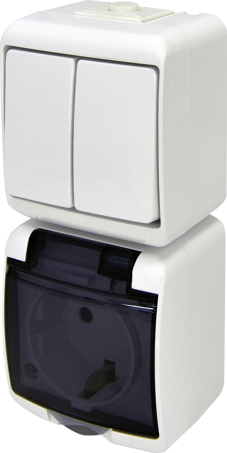 Розетка с выключателем ETI VRHP-2sd IP54 с заземлением и крышкой Белый (4668028)