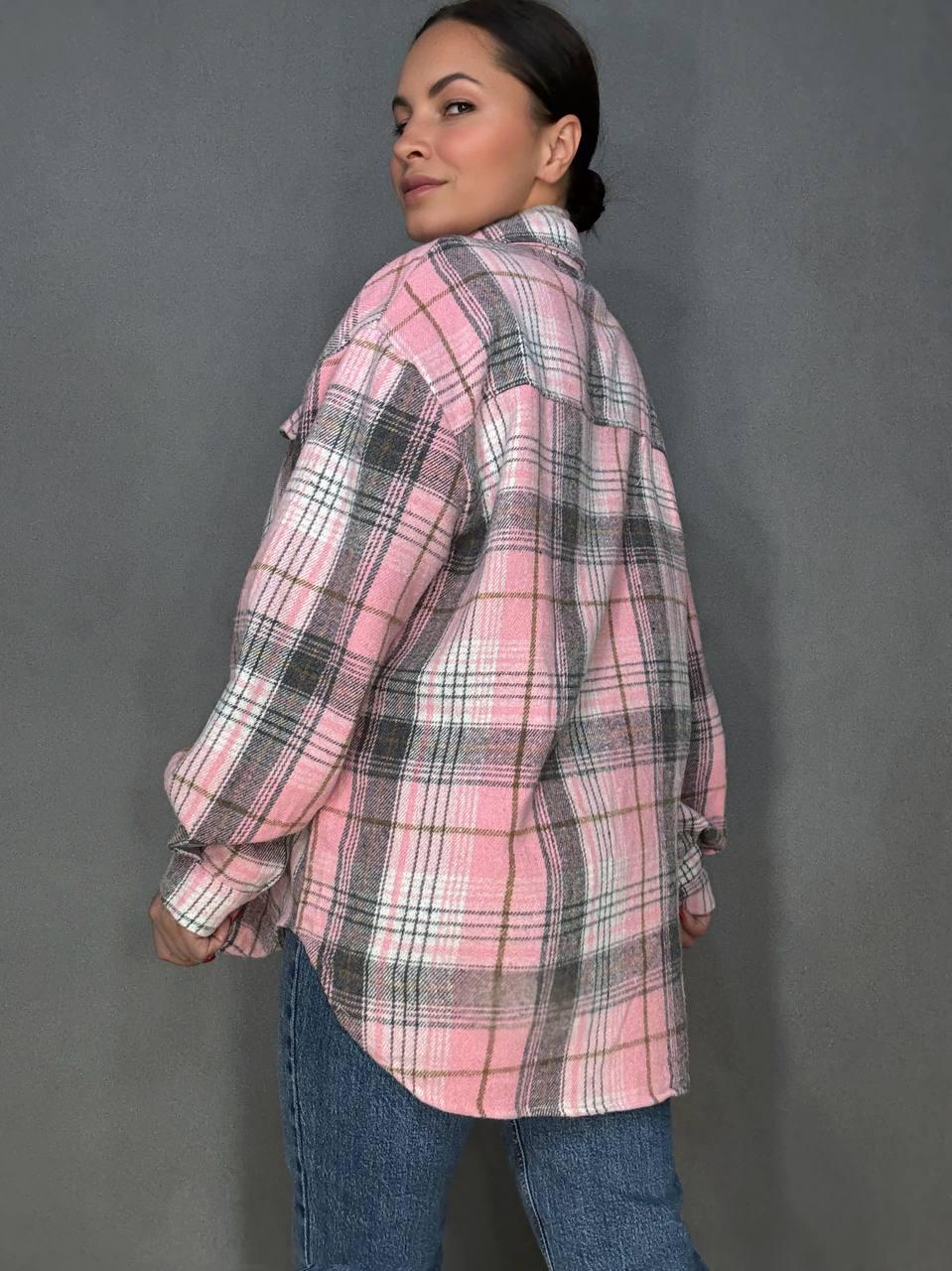 Сорочка жіноча YZY 223 картата оверсайз тепла байка OS Рожевий (5401) - фото 4 Сорочка жіноча YZY 223 картата оверсайз тепла байка OS Рожевий (5401) - фото 4