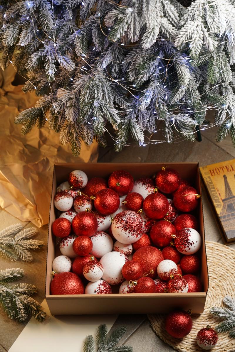 Ялинковий набір куль з блискітками Бите Скло Червоний/ілий (VYA678117) - фото 2 Ялинковий набір куль з блискітками Бите Скло Червоний/ілий (VYA678117) - фото 2