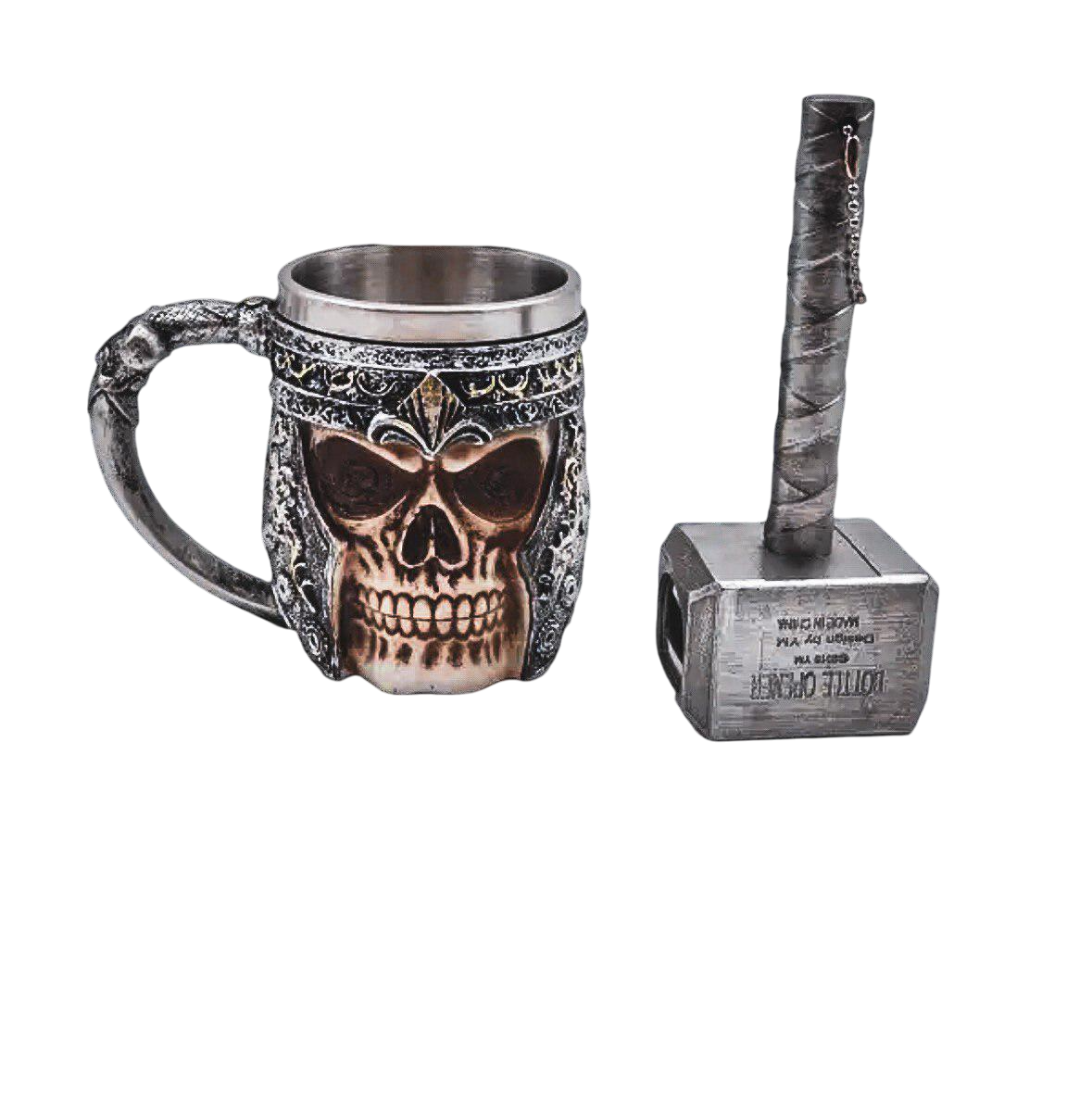 Чашка череп рыцаря с открывалкой молот Тора 400 мл