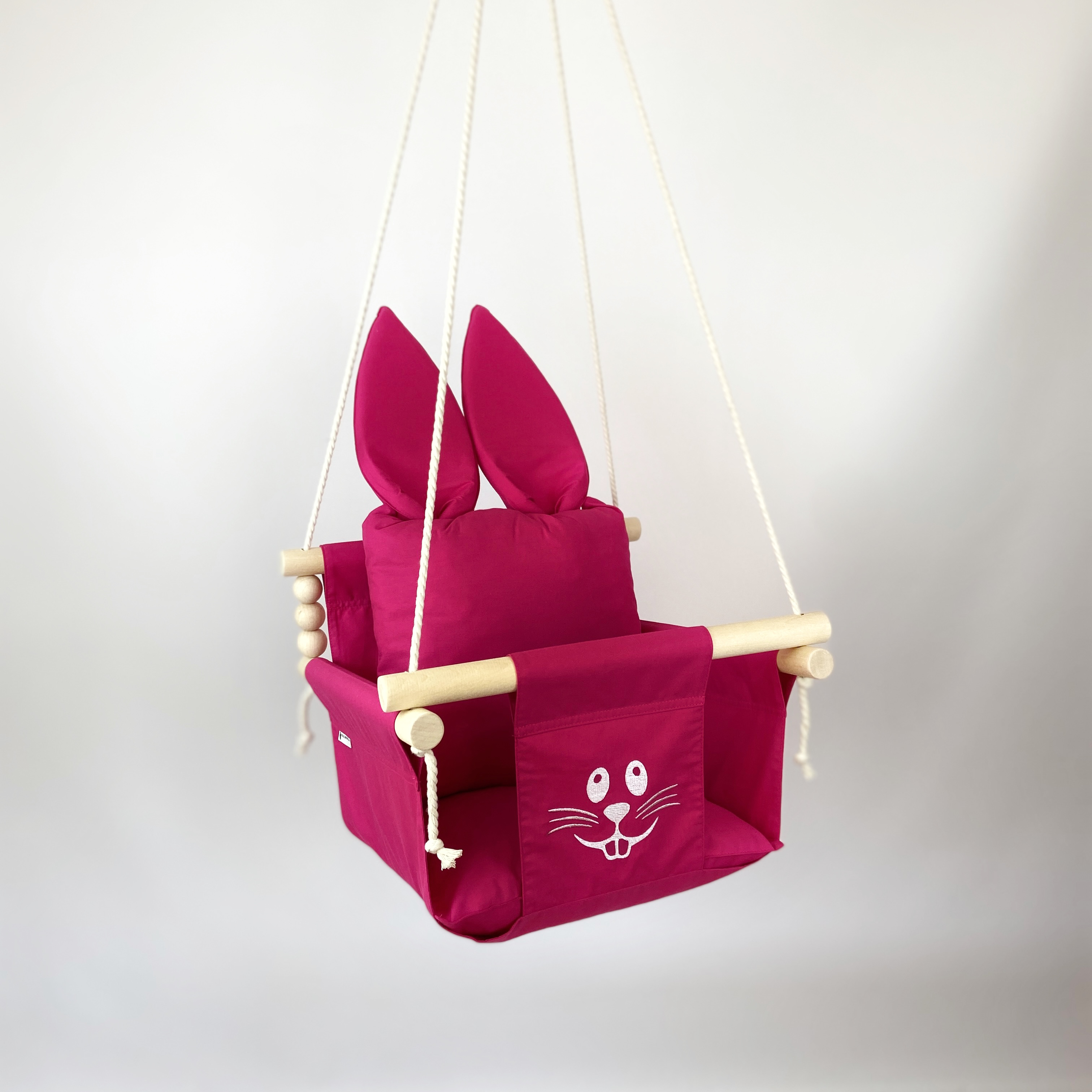 Детские качели подвесные хлопковые Зверята с ушками Фуксия (gs-8671)