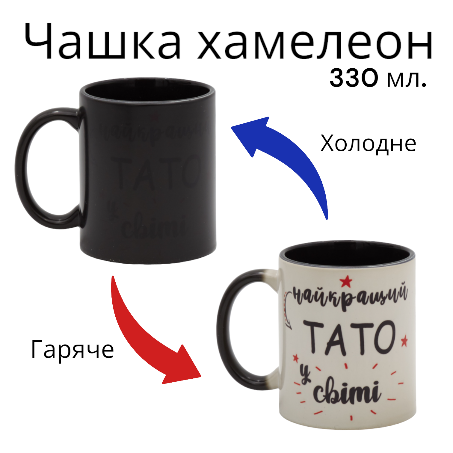 Чашка хамелеон змінює колір з принтом для тата 330 мл Чорний (01_K1133041328) - фото 2