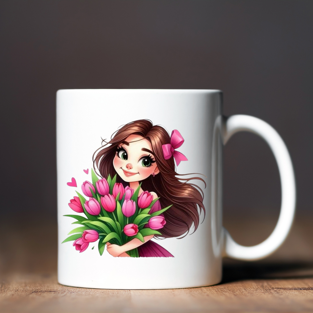 Чашка керамічна глянцева Дівчина весна 330 мл Білий (001511)